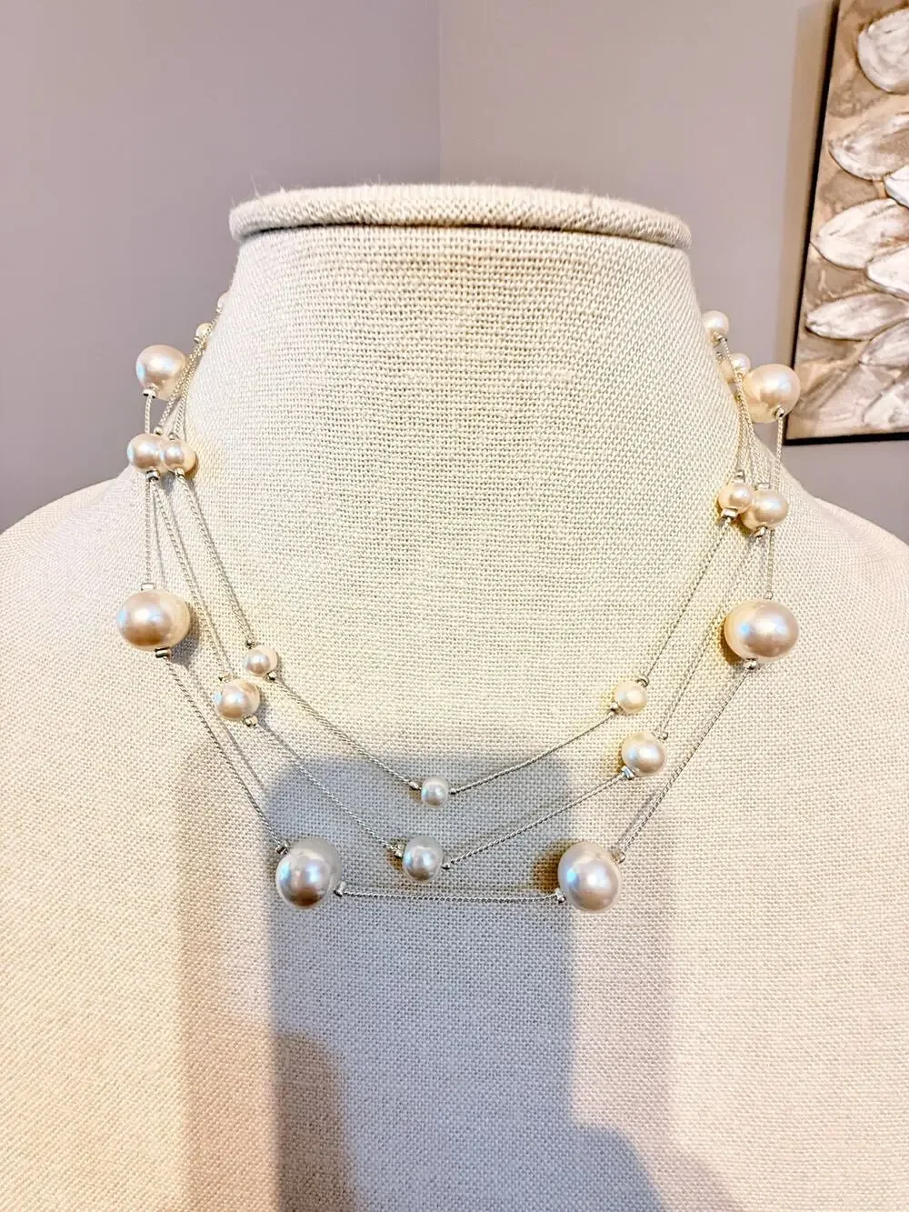 Vintage RMN Multi Strand Faux Pearl Statement Necklace
